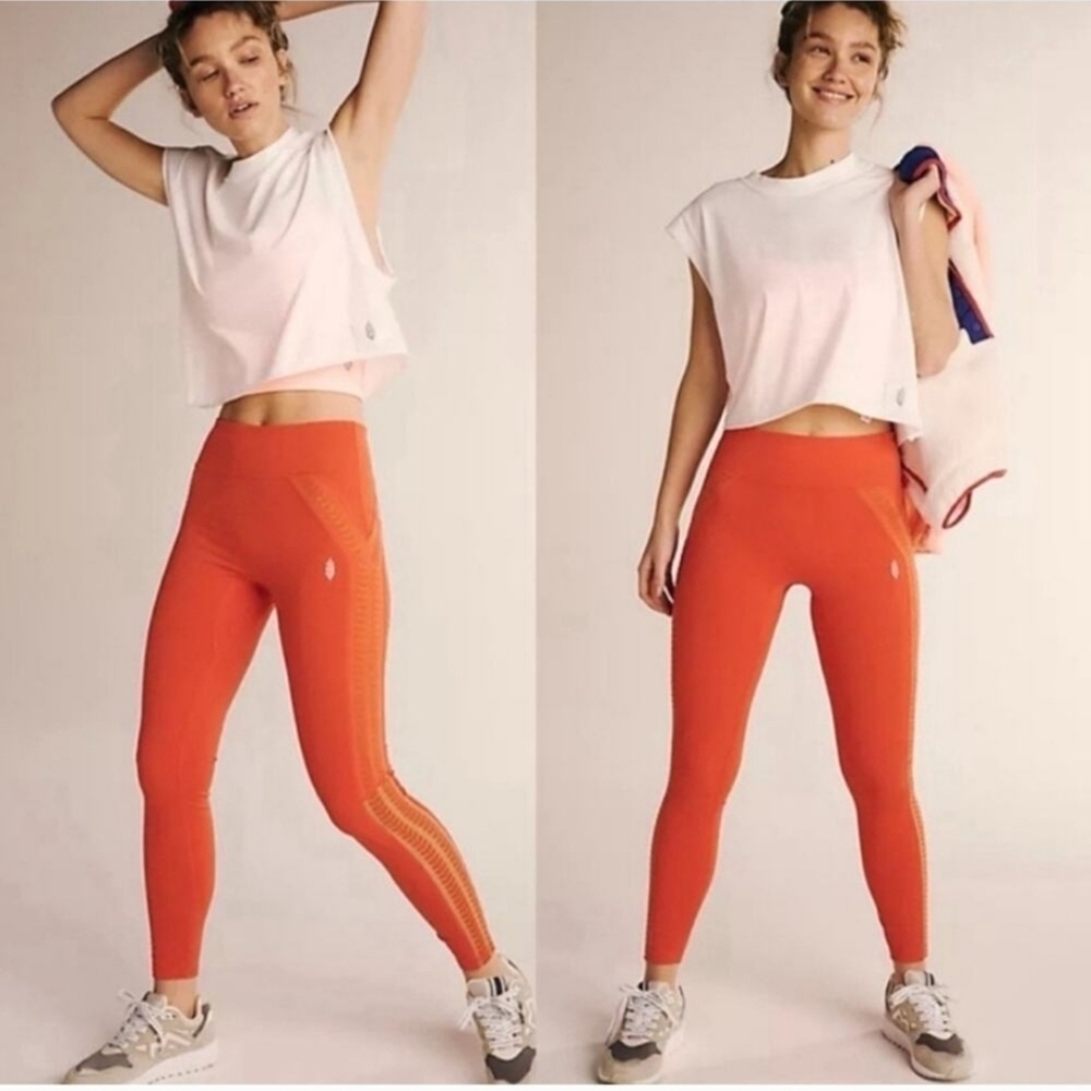 New Free People Movement Desert Renegade Mandarin Red Leggings XS NWOT
